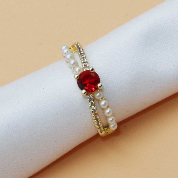 Anelli | Anello regolabile oro con cristallo rosso e perle - 928398s