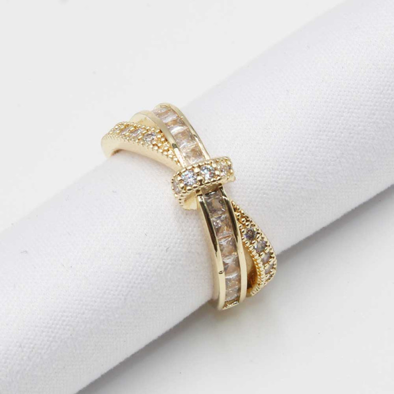 Anello oro regolabile con nodo e strass bianchi (daane2) - pietreeminuterie.com