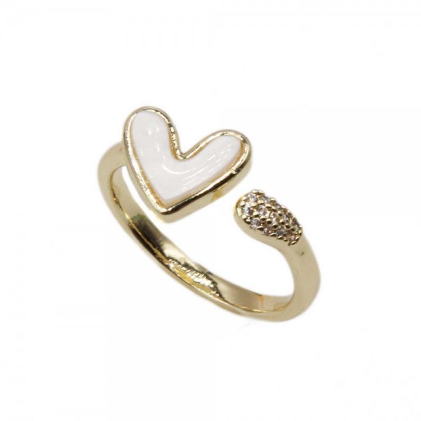 Anelli | Anello regolabile oro con cuore bianco e cristalli - he33a122
