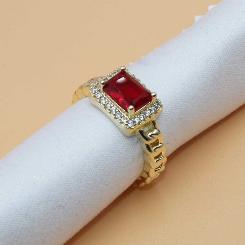 Anello regolabile oro con strass e pietra centrale rubino (rub77aa) - pietreeminuterie.com