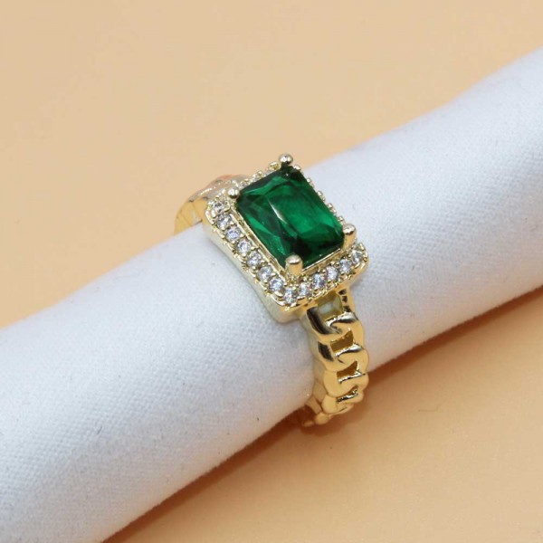 Anelli | Anello regolabile oro con strass e pietra centrale smeraldo - fa55881