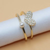 Anello regolabile oro fascia cuore e perla con cristalli (per66yh) - pietreeminuterie.com