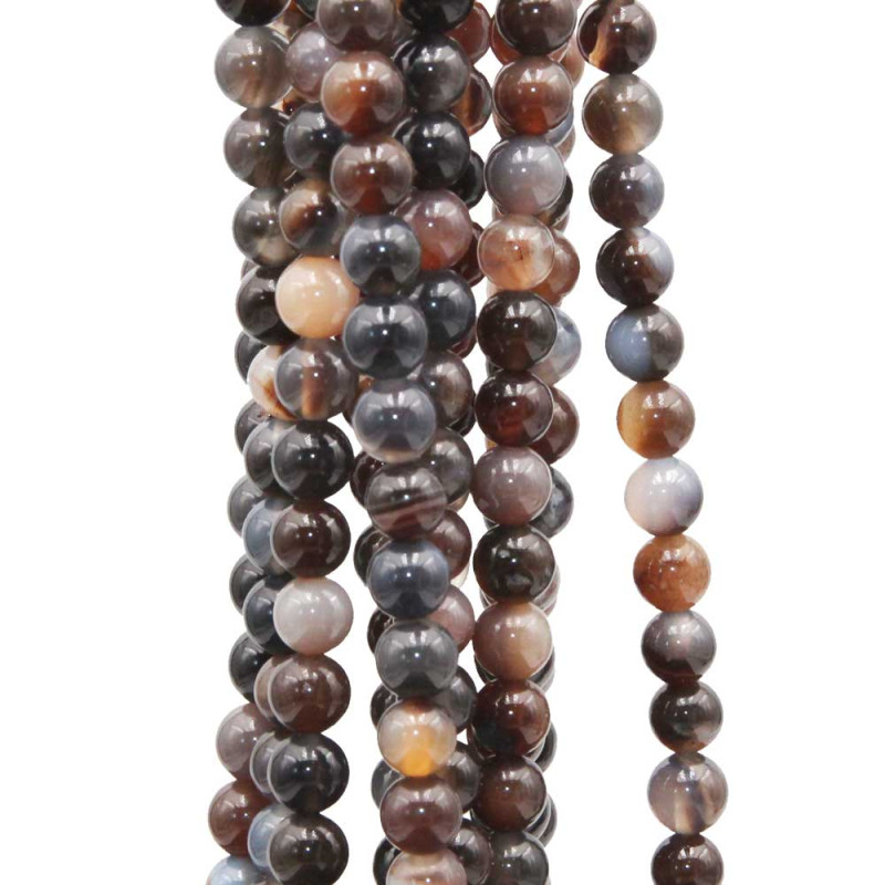 Agata striata tonda liscia grigia e marrone 4 mm ilo 40 cm (grey-029) - pietreeminuterie.com