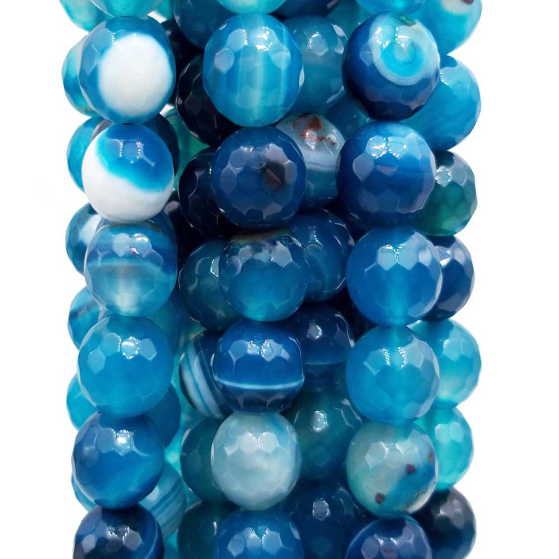 Agata striata tonda sfaccettata azzurra 10 mm pacco da 10 pezzi (agtst10m) - pietreeminuterie.com