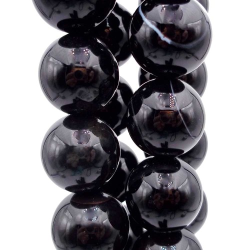 Agata Nera Striata | Agata nera striata tonda 13.5 mm liscia pacco 5 pezzi - agst135