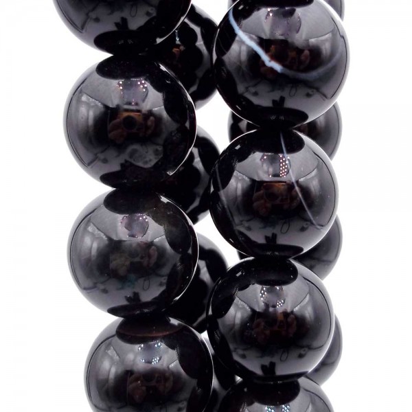Agata Nera Striata | Agata nera striata tonda 13.5 mm liscia pacco 5 pezzi - agst135