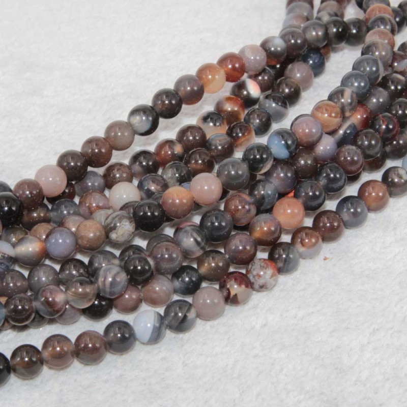 Agat striata marrone/grigia 5 mm tonda liscia filo 40 cm (stri-4m-ma) - pietreeminuterie.com