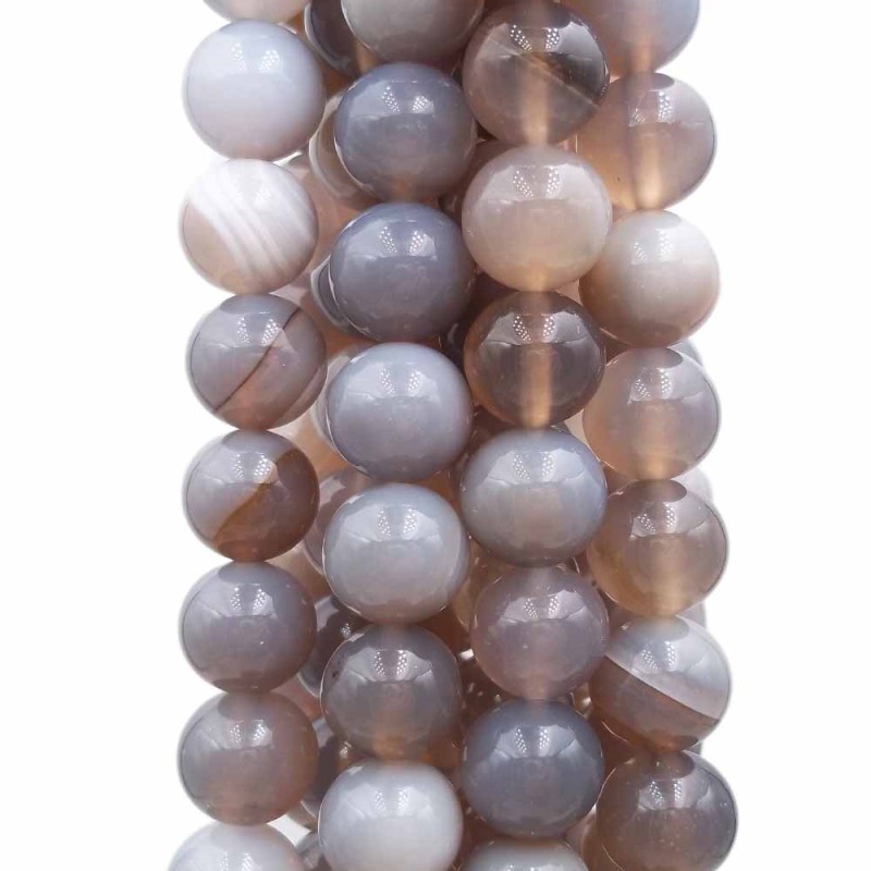 Agata grigia striata tonda liscia 10 mm filo 40 cm (azsq5) - pietreeminuterie.com