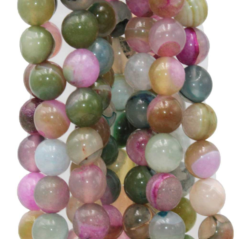 Agata striata colorata 10 mm tonda liscia filo 40 cm (r-11-sq) - pietreeminuterie.com