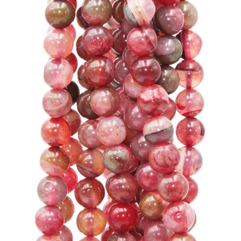 Agata striata rosa verde 10 mm tonda liscia filo 40 cm (stri-10-pink) - pietreeminuterie.com