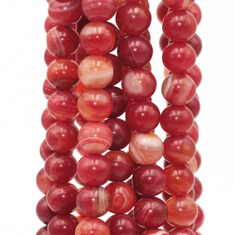 Agata striata tonda liscia 10 mm rossa filo 40 cm (red-q-11) - pietreeminuterie.com