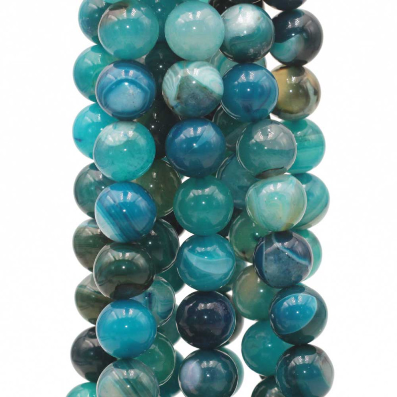 Agata striata tonda liscia 14 mm azzurra filo 40 cm (14--pp-a1) - pietreeminuterie.com