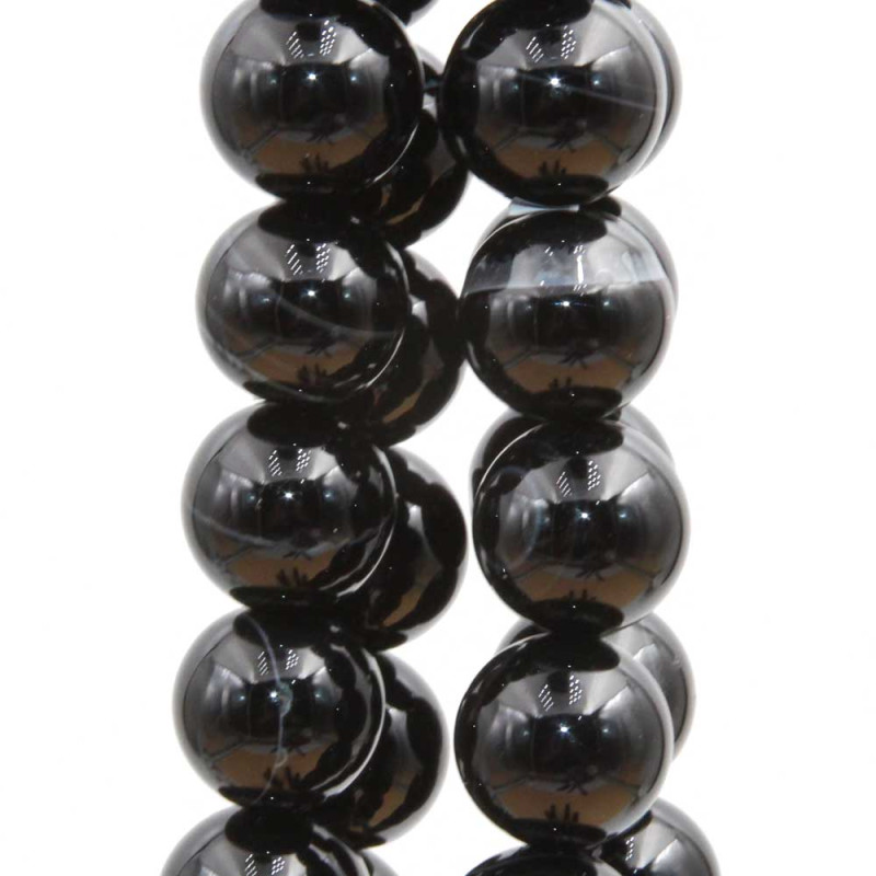 Agata striata tonda liscia nera 12 mm 10 pz (pki-1-01) - pietreeminuterie.com