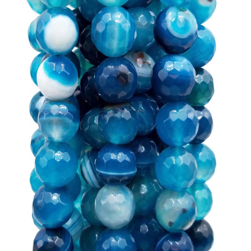 Agata striata tonda sfaccettata azzurra 10 mm pacco da 10 pezzi (agtst10m) - pietreeminuterie.com