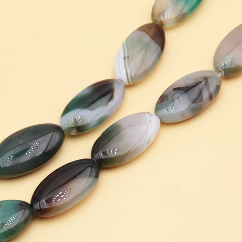 Agata striata verde ovale allungata 29x16 mm con.2 pz (stri-ve6y1) - pietreeminuterie.com