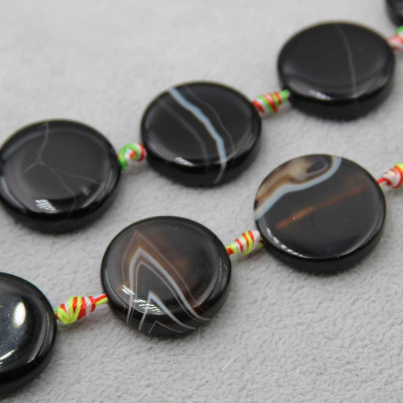 Gettone agata nera striata liscia 26 mm 1 pz (disc-20-b1) - pietreeminuterie.com