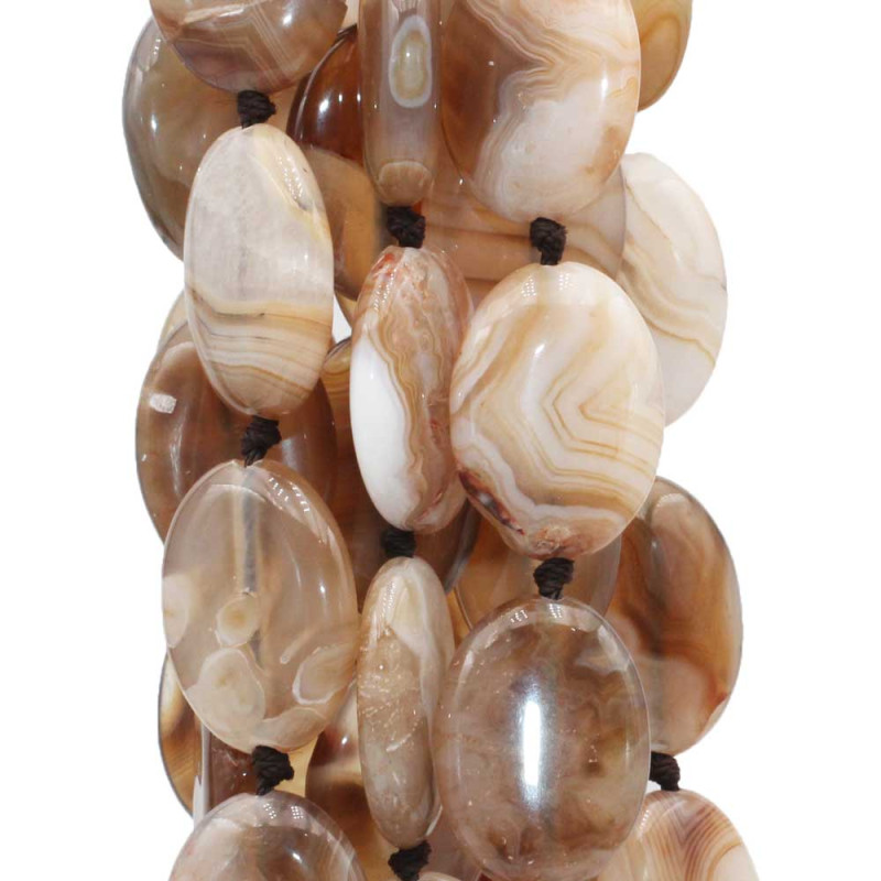Agata marrone striata ovale 25x18 mm liscia filo 14 pz (stri-11-1) - pietreeminuterie.com