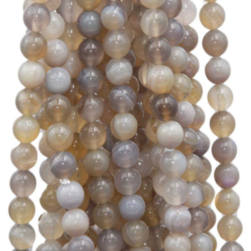 Agata striata grigia tonda liscia 8 mm grado filo 40 cm (grey10m9) - pietreeminuterie.com
