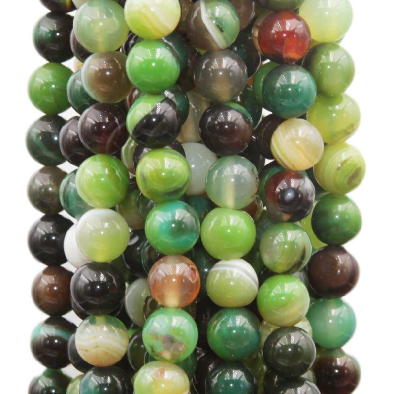 Agata striata verde multicolor 8 mm tonda liscia filo 40 cm (ff567r292) - pietreeminuterie.com