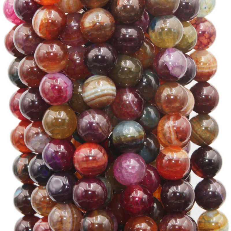 Agata striata viola multicolor marrone 8 mm tonda liscia filo 40 cm (browr292) - pietreeminuterie.com