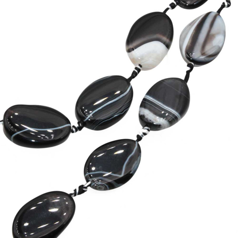 Agata nera striata ovale 30x22 mm conf.1 pz (stri-black1) - pietreeminuterie.com