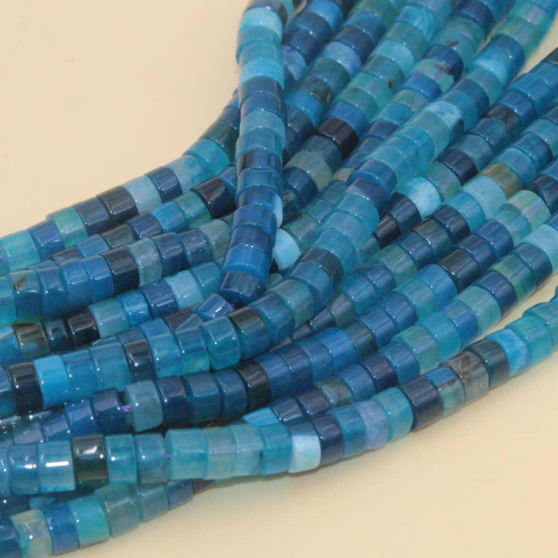 Rondelle pietre dure agata blu striata 6x3.4 mm filo 40 cm (rond-4-blue) - pietreeminuterie.com