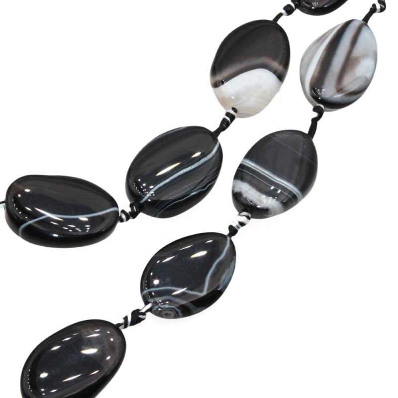 Agata nera striata ovale 30x22 mm conf.1 pz (stri-black1) - pietreeminuterie.com