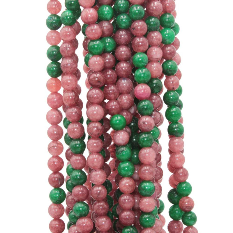 Pietre dure filo misto 8 mm agata verde e granato filo 40 cm (ggtw-01) - pietreeminuterie.com