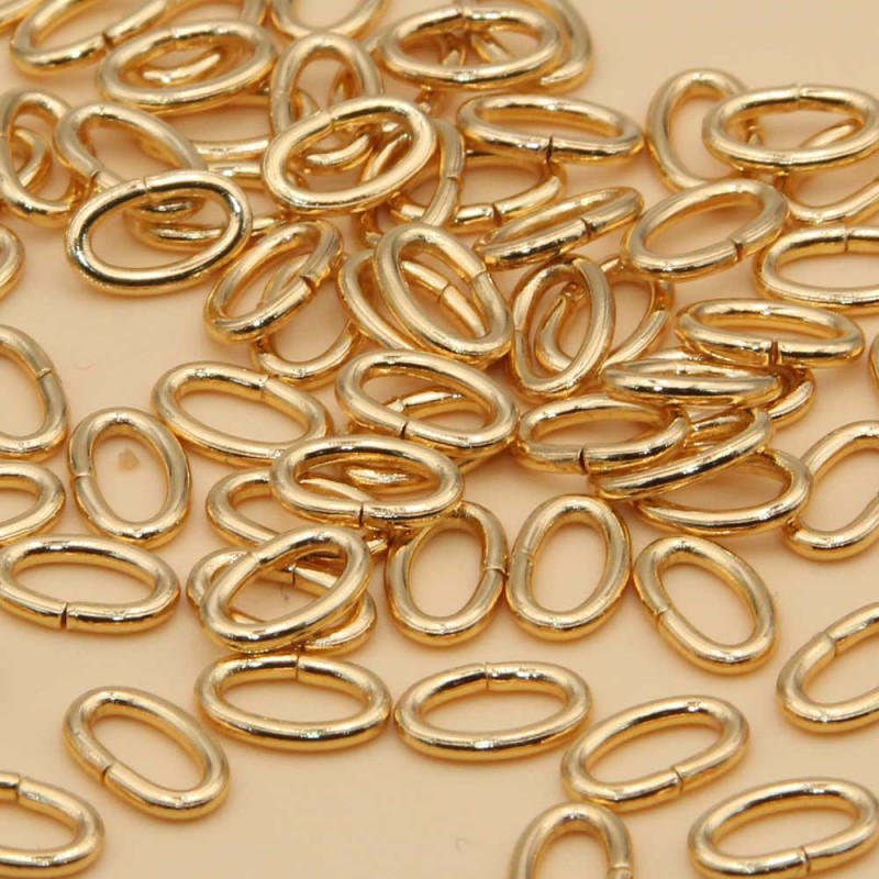 Anellini acciaio ovali oro brillante 8x6 mm 30 pz (bri-2mm) - pietreeminuterie.com