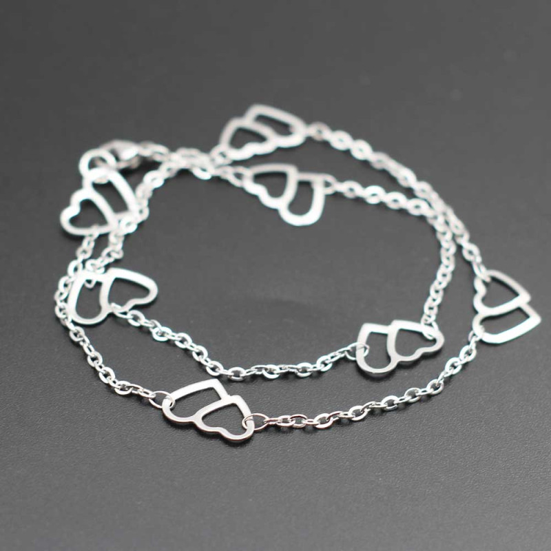 Bracciale completo acciaio cuore doppio giro 1 pz (37ucirc5) - pietreeminuterie.com