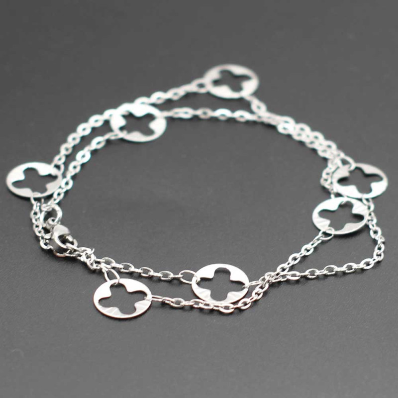 Bracciale completo acciaio quadrifoglio doppio giro 1 pz (37ucir22) - pietreeminuterie.com