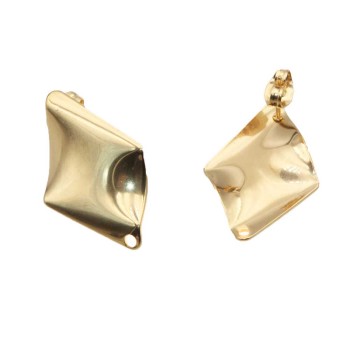 Orecchini in acciaio rombo ondulato oro 28x17 mm  2 pz