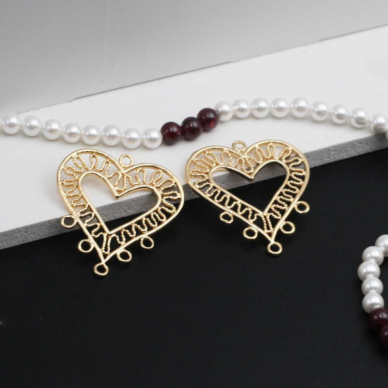 Base orecchini placcato oro 14 kt cuore 29 mm 2 pz (14ktoreq1) - pietreeminuterie.com