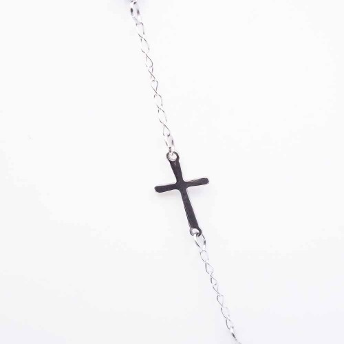 Moda Mavilla Collana girocollo rosario in acciaio colore acciaio perline 4MM misura 47 cm lavorata a mano Made in Italy