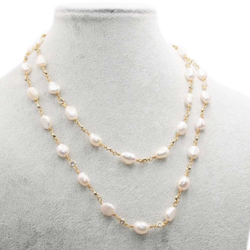 Bigiotteria Artigianale | Collana e bracciale di perle oro con cristalli - pevvbra11