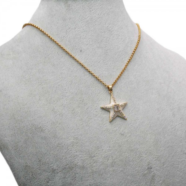 Bigiotteria Artigianale | Collana oro con ciondolo stella bianca e strass bianchi - vrrc555