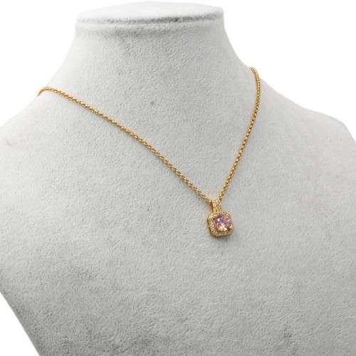 Bigiotteria Artigianale | Collana oro con ciondolo strass bianchi e pietra centrale rosa - str6colla