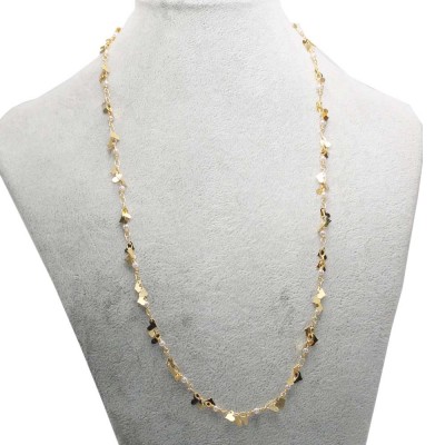 Collana oro con perle e charms cuori 60 cm 