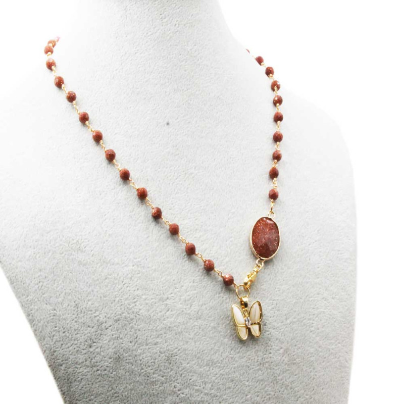 Collana con pietre del sole 6 mm e ciondolo farfalla strass (luna77farf) - pietreeminuterie.com