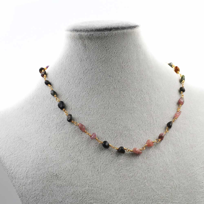 Collana girocollo tormalina finiture oro 28/40 cm 1 pz 