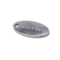 Bollatina in acciaio ovale ''Fatto a Mano''12x5.8 mm 5 pz
