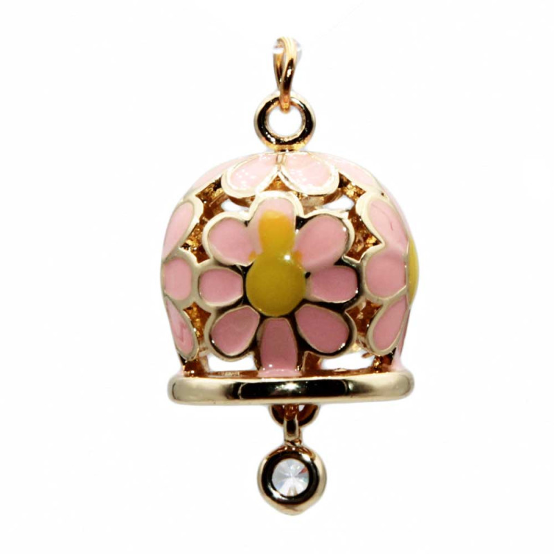 Campanella smaltata rosa antico e gialla 15 mm conf. 1 pz (camp-224) - pietreeminuterie.com