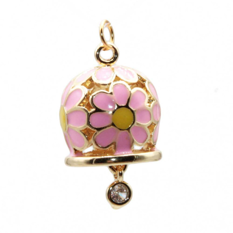 Campanella smaltata rosa e gialla 15 mm conf. 1 pz (camp-002) - pietreeminuterie.com