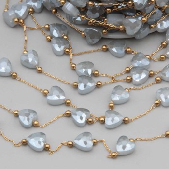 Catena in acciaio oro con cristalli cuori grey a/b con. 20 cm