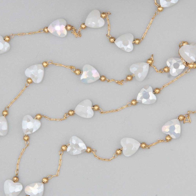 Catena in acciaio oro con cristalli cuori panna a/b con. 20 cm (hear-gy4) - pietreeminuterie.com