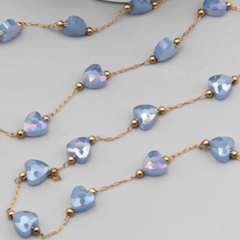 Catena in acciaio oro con cristalli cuori sky blue a/b con. 20 cm