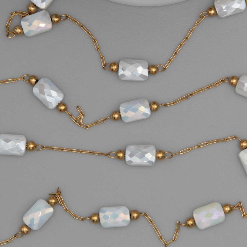 Catena in acciaio oro con cristalli rettangolari bianchi a/b con. 20 cm (rett-gy4) - pietreeminuterie.com