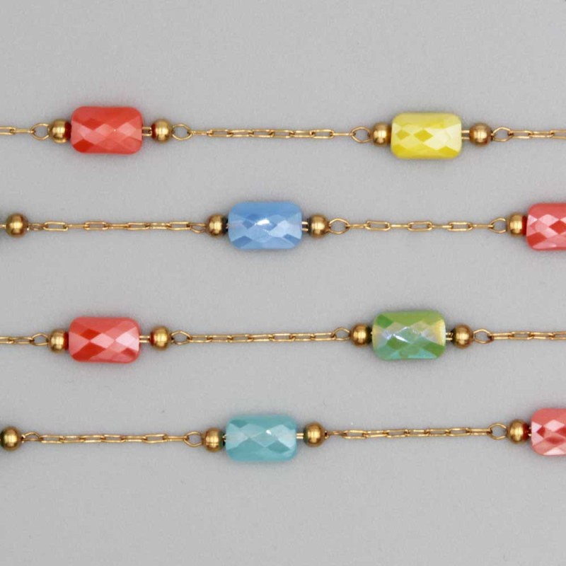 Catena in acciaio oro con cristalli rettangolari multi color a/b con. 20 cm (rett-gy9) - pietreeminuterie.com