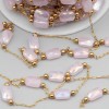 Catena in acciaio oro con cristalli rettangolari rosa a/b con. 20 cm (rett-gy111) - pietreeminuterie.com