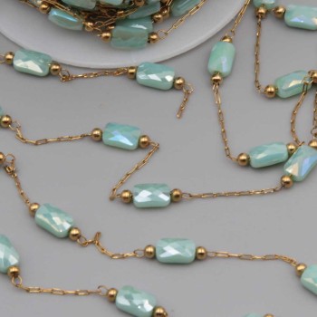 Catena in acciaio oro con cristalli rettangolari tiffany a/b con. 20 cm